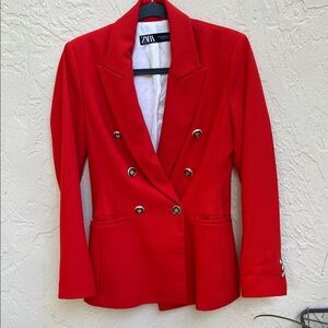 Zara Women's Vibrant Red double brested blazer